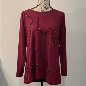 Elegant Burgundy Beaded Women's Top